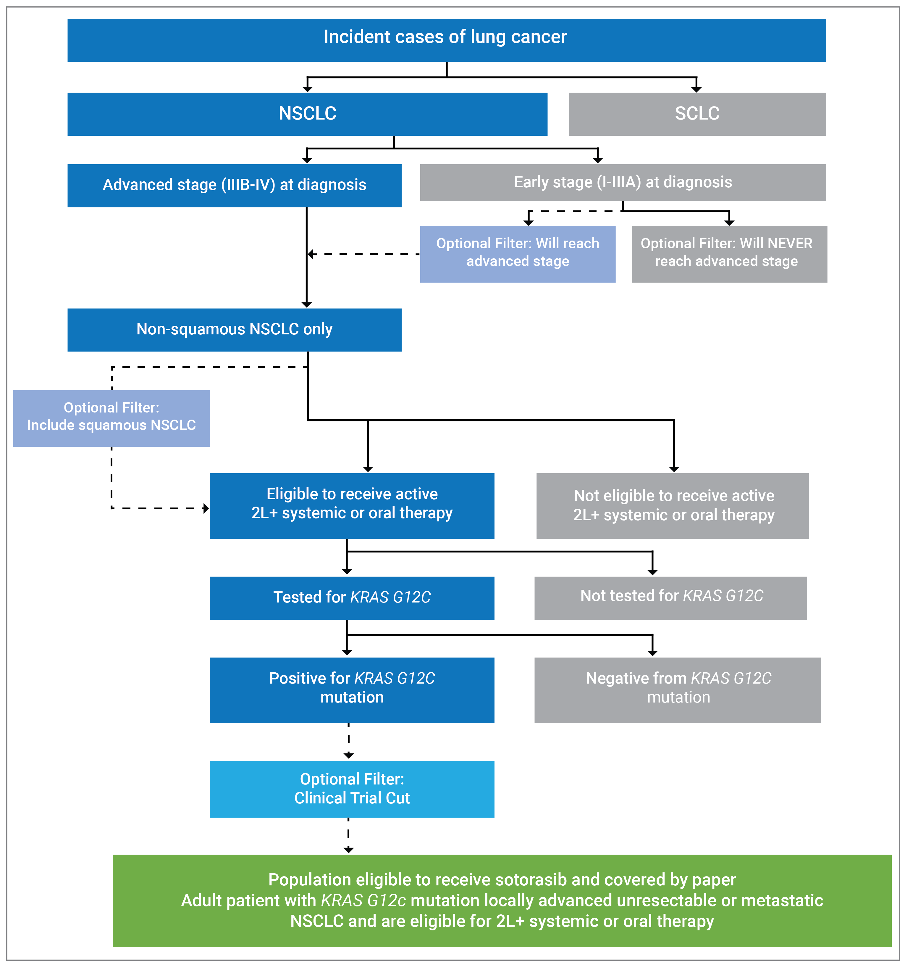 Figure obtained from sponsor’s submission. The flow chart outlines how the sponsor estimated the number of patients eligible for sotorasib.