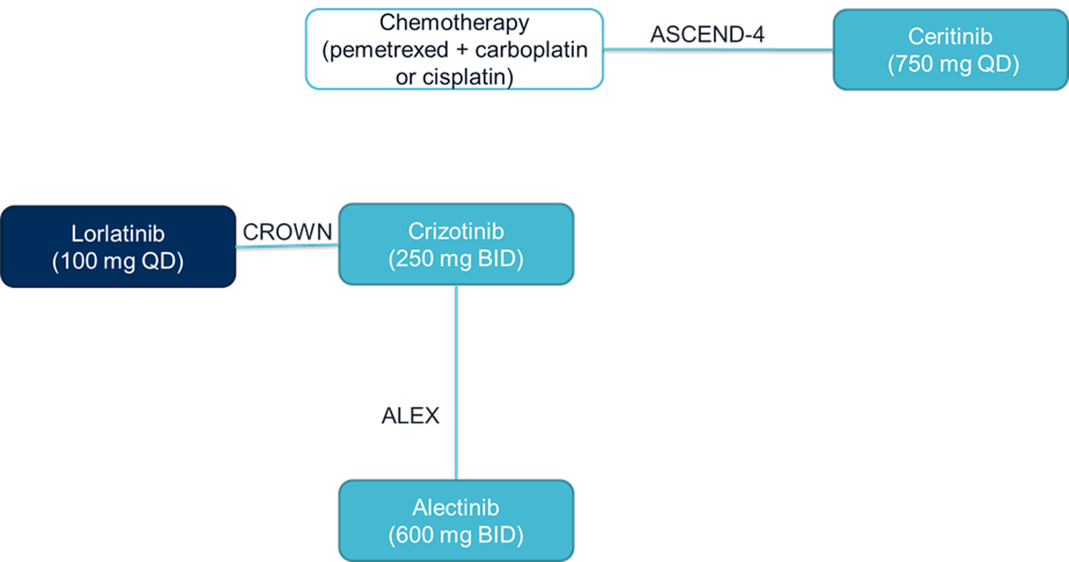 Network diagram of trials included in the sponsor’s indirect treatment comparison for intracranial progression response.